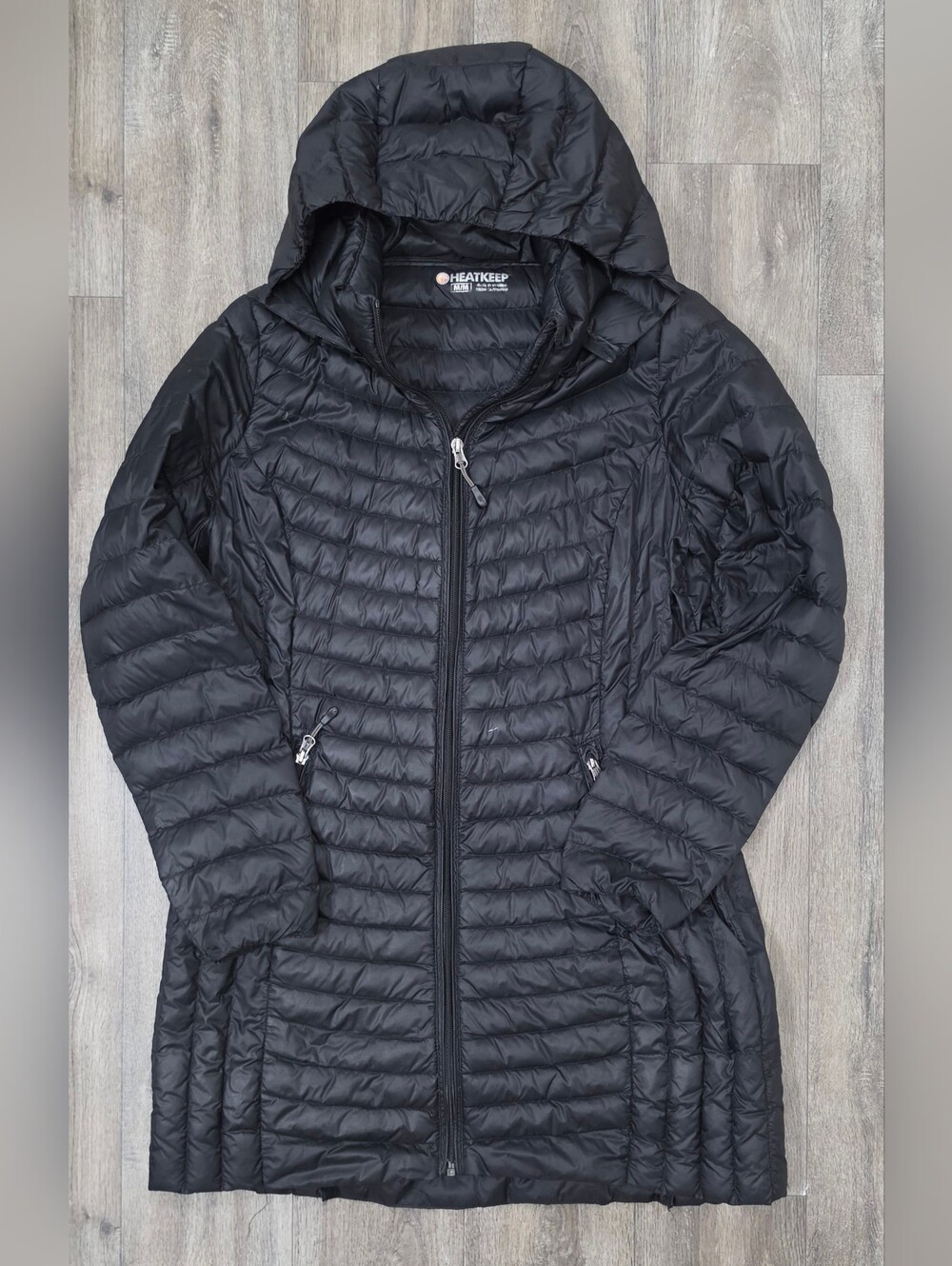 Heatkeep Black Hooded Lightweight Packable Puffer Jacket-Size Medium